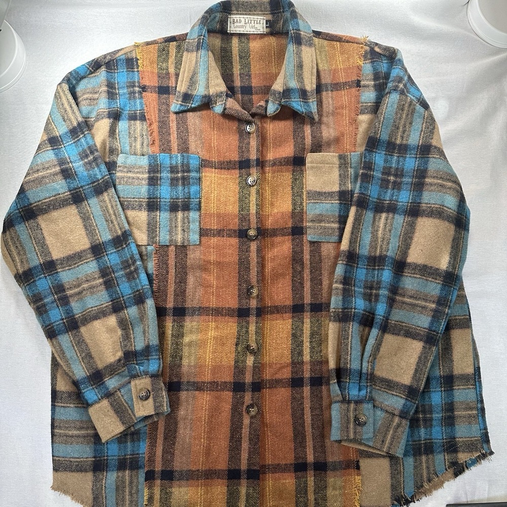 Bad Little Country Girl Plaid Oversize Shacket Button Sz L